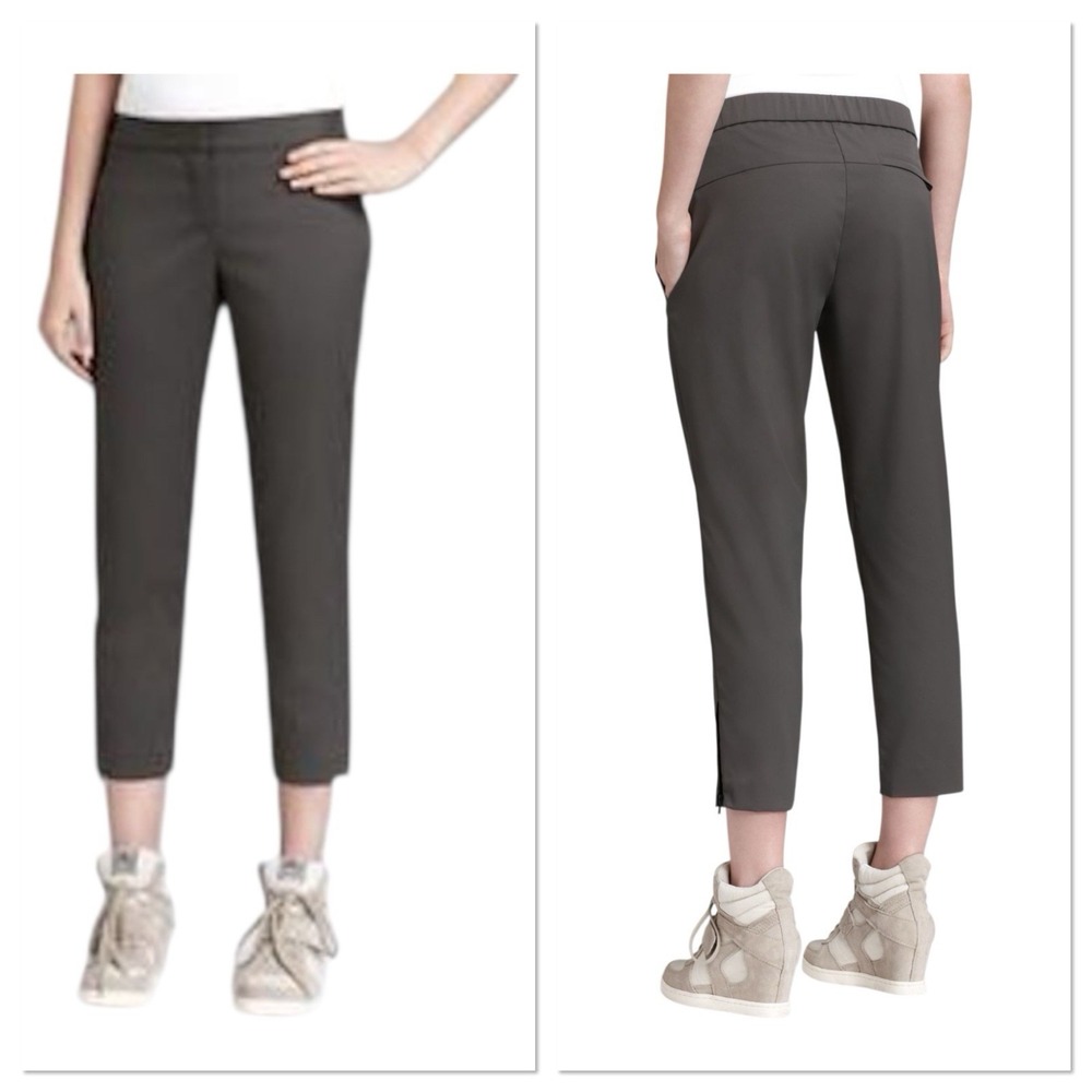 Theory Fog Gray Scyler Sync Ankle Zip Cropped Women Size 12 Pants Stretch Pocket